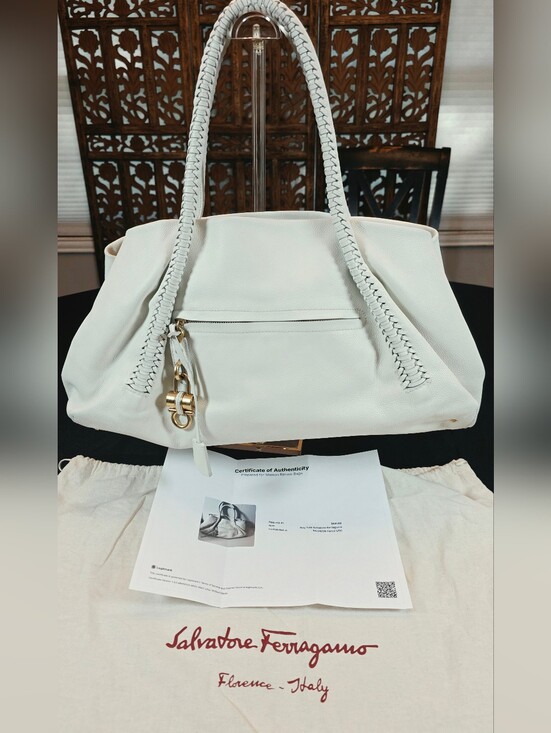 Salvatore Ferragamo Handbags - Salvatore Ferragamo White Soft Leather Shoulder Bag. Beautiful braided straps.